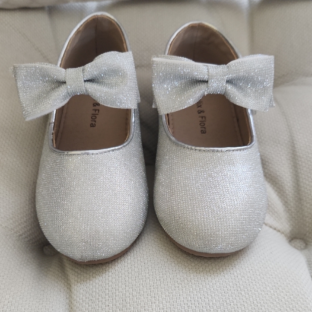 Elegant Silver Kids Dress Shoes with Bow